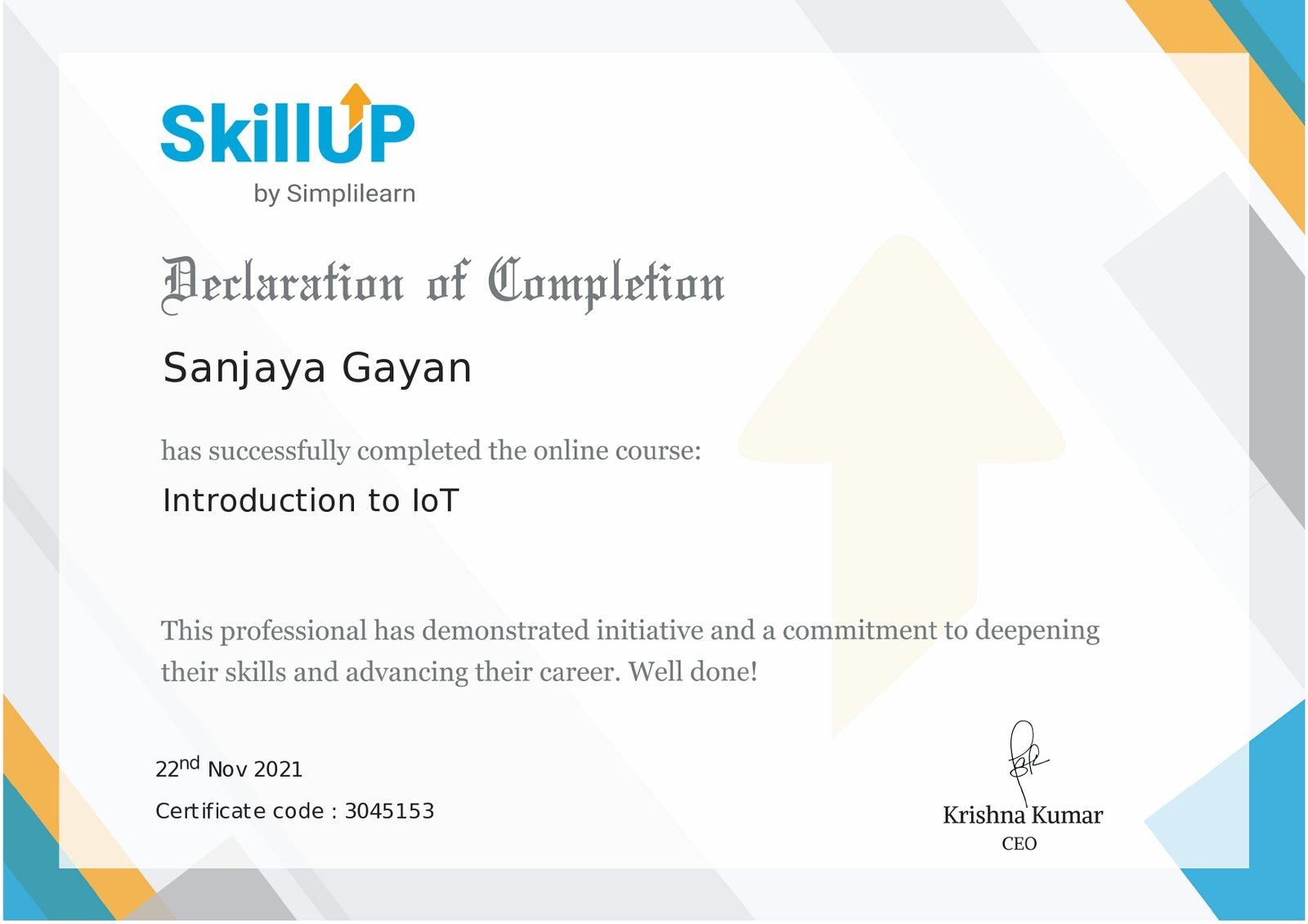 IOT Certificate - Sanjaya Gayan