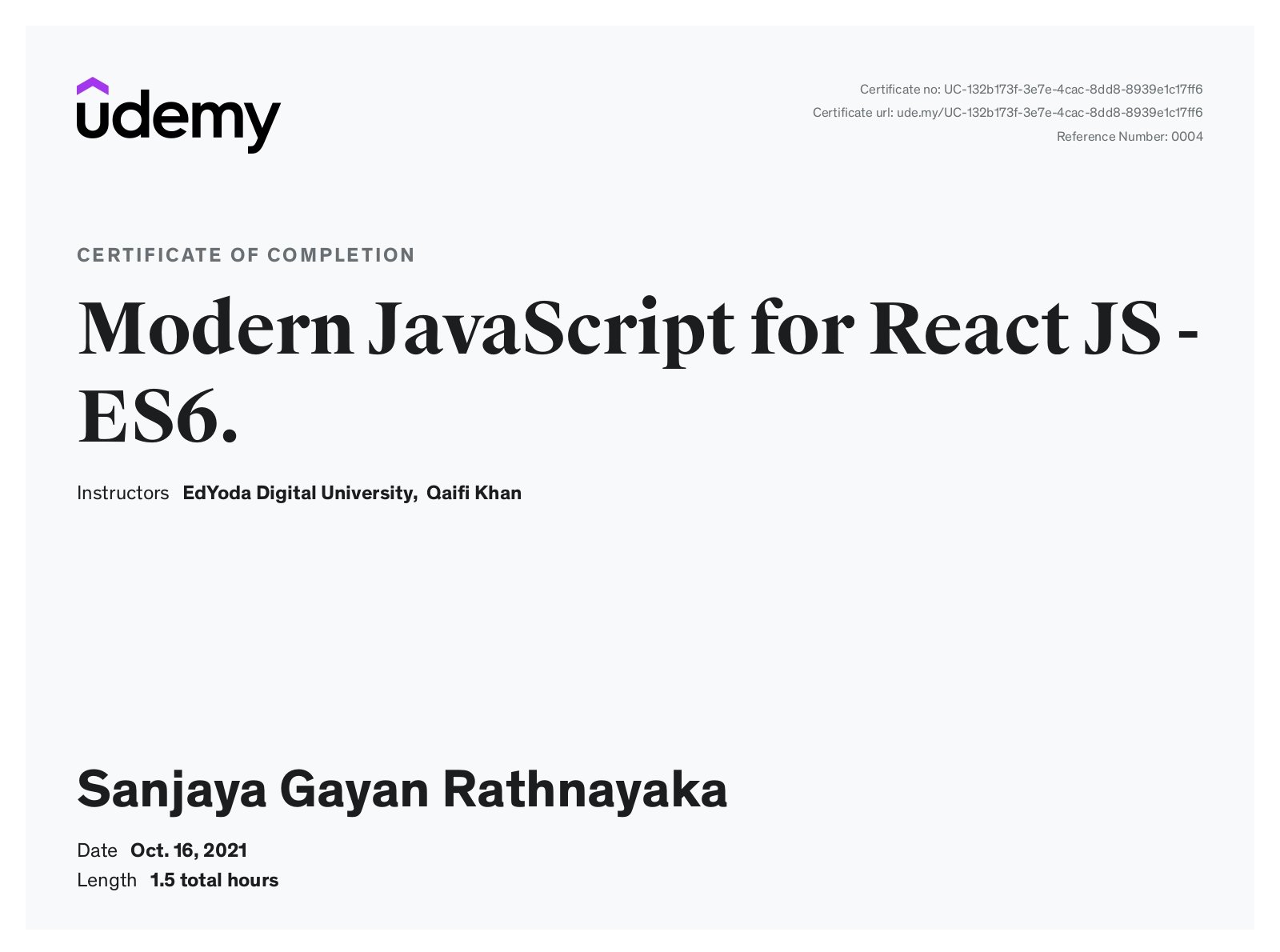 Modern JS Certificate - Sanjaya