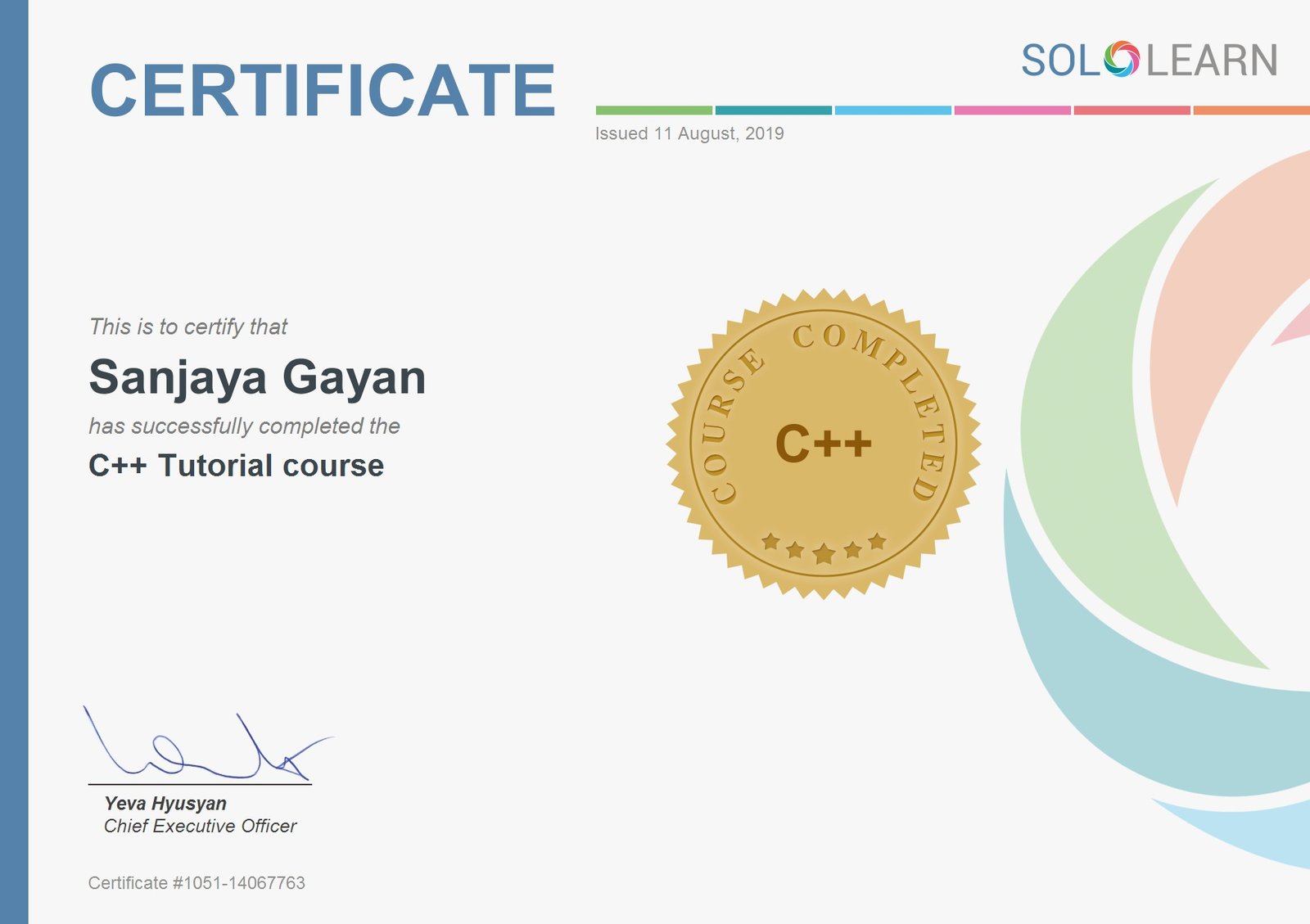 C++ Certificate - Sanjaya Gayan