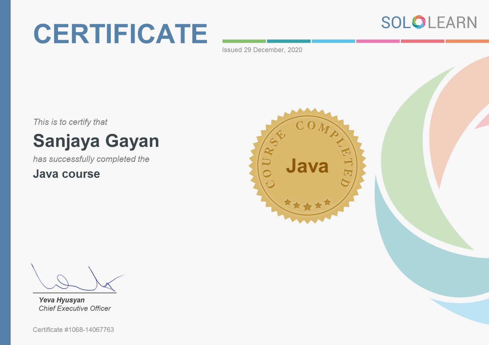 Java Certificate - Sanjaya Gayan