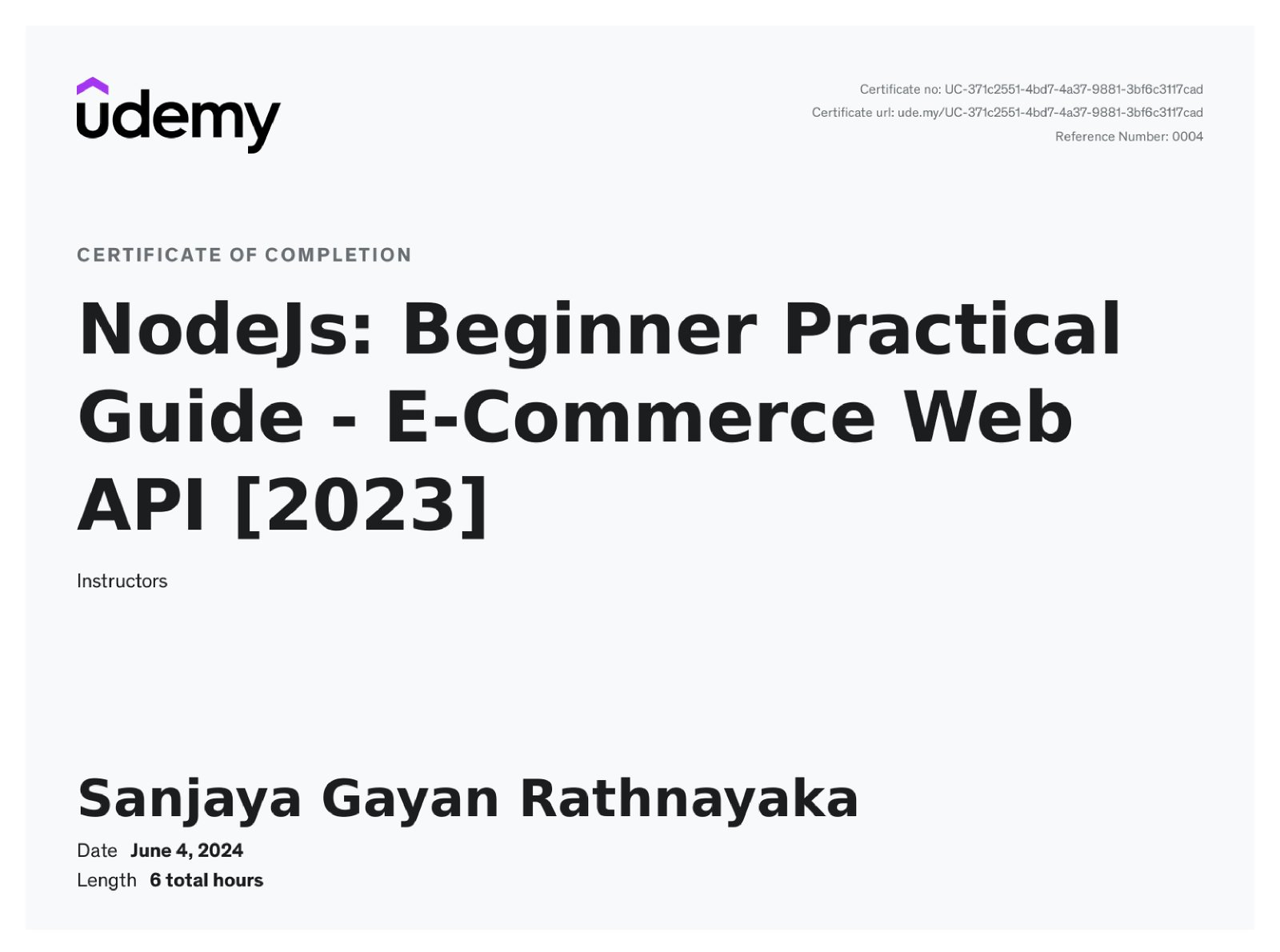 Node JS Certificate - Sanjaya Gayan