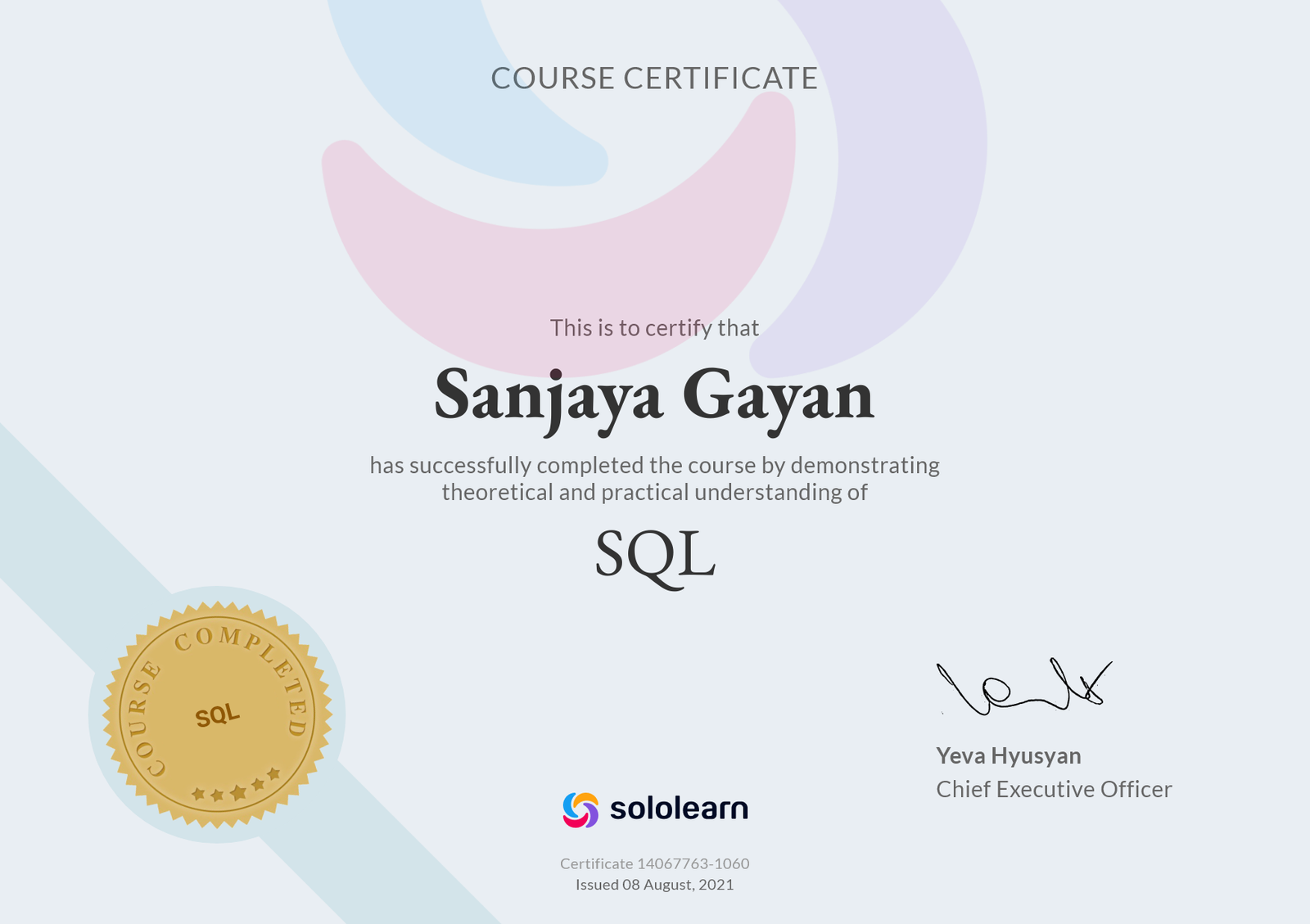 SQL Certificate - Sanjaya Gayan